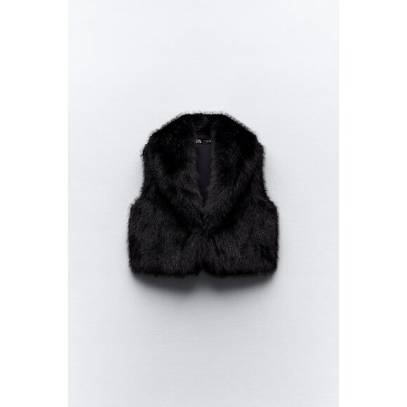 Zara Black Faux Fur Cropped Vest - Picture 6 of 10